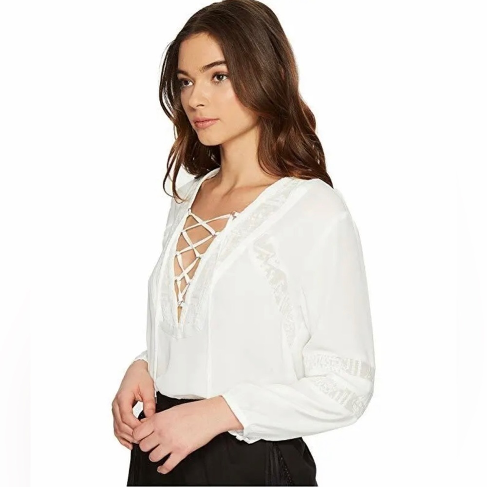 DOLCE Vita Ellis Lace Paneled Blouse White Boho Romantic Peasant Top